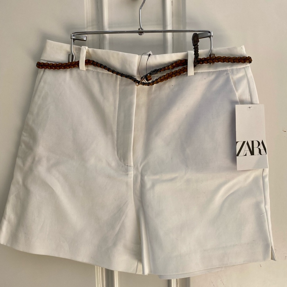 Zara Belted White Shorts
